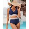imageGRAPENT Bikini Sets for Women High Waisted Two Piece Swimsuit Padded Knot Twist Cut Out Color Block Bathing Suit BikinisNavy Blue