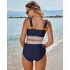 imageGRAPENT Bikini Sets for Women High Waisted Two Piece Swimsuit Padded Knot Twist Cut Out Color Block Bathing Suit BikinisNavy Blue