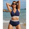 imageGRAPENT Bikini Sets for Women High Waisted Two Piece Swimsuit Padded Knot Twist Cut Out Color Block Bathing Suit BikinisNavy Blue