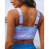 imageGRAPENT Bikini Tops for Women Cropped Tankini Tops Floral Printed Beach Padded Knot Twist Cut Out Bathing Suit Top OnlyAbstract Stripe