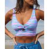 imageGRAPENT Bikini Tops for Women Cropped Tankini Tops Floral Printed Beach Padded Knot Twist Cut Out Bathing Suit Top OnlyAbstract Stripe