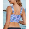 imageGRAPENT Bikini Tops for Women Cropped Tankini Tops Floral Printed Beach Padded Knot Twist Cut Out Bathing Suit Top OnlyBlue Floral