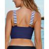 imageGRAPENT Bikini Tops for Women Cropped Tankini Tops Floral Printed Beach Padded Knot Twist Cut Out Bathing Suit Top OnlyBlue Stripe