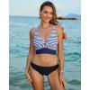 imageGRAPENT Bikini Tops for Women Cropped Tankini Tops Floral Printed Beach Padded Knot Twist Cut Out Bathing Suit Top OnlyBlue Stripe