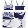imageGRAPENT Bikini Tops for Women Cropped Tankini Tops Floral Printed Beach Padded Knot Twist Cut Out Bathing Suit Top OnlyBlue Stripe