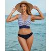 imageGRAPENT Bikini Tops for Women Cropped Tankini Tops Floral Printed Beach Padded Knot Twist Cut Out Bathing Suit Top OnlyBlue Stripe