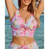 imageGRAPENT Bikini Tops for Women Cropped Tankini Tops Floral Printed Beach Padded Knot Twist Cut Out Bathing Suit Top OnlyPurple Floral