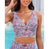 imageGRAPENT Bikini Tops for Women Cropped Tankini Tops Floral Printed Beach Padded Knot Twist Cut Out Bathing Suit Top OnlyWhite Floral