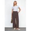 imageGRAPENT Linen Wide Leg Pants Woman High Waisted Pull On Button Drawstring Baggy Casual Summer Palazzo Pants with PocketsBrown