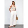 imageGRAPENT Linen Wide Leg Pants Woman High Waisted Pull On Button Drawstring Baggy Casual Summer Palazzo Pants with PocketsCream White