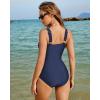 imageGRAPENT One Piece Swimsuit Women Padded Twist Knot Cut Out Adjustable Straps Bathing Suits Beach Modest Swimming SuitsNavy Blue
