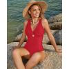 imageGRAPENT One Piece Swimsuit Women Padded Twist Knot Cut Out Adjustable Straps Bathing Suits Beach Modest Swimming SuitsRed