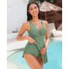imageGRAPENT Womens Swim Dress One Piece Swimsuit with Skirt Modest Cut Out Padded Twist Bathing Suits Swimwear SwimdressArmy Green