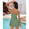imageGRAPENT Womens Swim Dress One Piece Swimsuit with Skirt Modest Cut Out Padded Twist Bathing Suits Swimwear SwimdressArmy Green