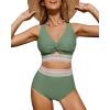 imageGRAPENT Bikini Sets for Women High Waisted Two Piece Swimsuit Padded Knot Twist Cut Out Color Block Bathing Suit BikinisIceberg Green