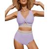 imageGRAPENT Bikini Sets for Women High Waisted Two Piece Swimsuit Padded Knot Twist Cut Out Color Block Bathing Suit BikinisLavender