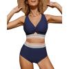 imageGRAPENT Bikini Sets for Women High Waisted Two Piece Swimsuit Padded Knot Twist Cut Out Color Block Bathing Suit BikinisNavy Blue