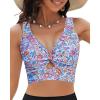 imageGRAPENT Bikini Tops for Women Cropped Tankini Tops Floral Printed Beach Padded Knot Twist Cut Out Bathing Suit Top OnlyWhite Floral