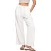 imageGRAPENT Linen Wide Leg Pants Woman High Waisted Pull On Button Drawstring Baggy Casual Summer Palazzo Pants with PocketsCream White