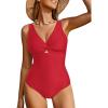 imageGRAPENT One Piece Swimsuit Women Padded Twist Knot Cut Out Adjustable Straps Bathing Suits Beach Modest Swimming SuitsRed