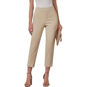 imageGRAPENT Capri Pants for Women High Waisted Pull On Dress Pants Slim Straight Leg Stretchy Waist Capris Trousers PantsBeige