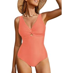 imageGRAPENT One Piece Swimsuit Women Padded Twist Knot Cut Out Adjustable Straps Bathing Suits Beach Modest Swimming SuitsCamellia