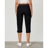 imageGRAPENT Capri Cargo Pants for Women High Waisted Pull On Elastic Waist Stretch Twill Fold Hem Capris Pants with PocketsBlack