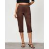 imageGRAPENT Capri Cargo Pants for Women High Waisted Pull On Elastic Waist Stretch Twill Fold Hem Capris Pants with PocketsBrown