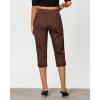 imageGRAPENT Capri Cargo Pants for Women High Waisted Pull On Elastic Waist Stretch Twill Fold Hem Capris Pants with PocketsBrown