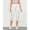 imageGRAPENT Capri Cargo Pants for Women High Waisted Pull On Elastic Waist Stretch Twill Fold Hem Capris Pants with PocketsIvory White