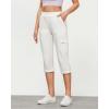 imageGRAPENT Capri Cargo Pants for Women High Waisted Pull On Elastic Waist Stretch Twill Fold Hem Capris Pants with PocketsIvory White