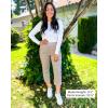 imageGRAPENT Capri Cargo Pants for Women High Waisted Pull On Elastic Waist Stretch Twill Fold Hem Capris Pants with PocketsLight Taupe