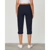 imageGRAPENT Capri Cargo Pants for Women High Waisted Pull On Elastic Waist Stretch Twill Fold Hem Capris Pants with PocketsNavy Blue