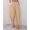 imageGRAPENT Wide Leg Pants Woman High Waisted Trendy Cropped Barrel Pull On Baggy Elastic Waist Loose Fit Pants with PocketsAlmond
