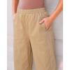 imageGRAPENT Wide Leg Pants Woman High Waisted Trendy Cropped Barrel Pull On Baggy Elastic Waist Loose Fit Pants with PocketsAlmond