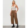 imageGRAPENT Wide Leg Pants Woman High Waisted Trendy Cropped Barrel Pull On Baggy Elastic Waist Loose Fit Pants with PocketsBrown