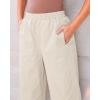 imageGRAPENT Wide Leg Pants Woman High Waisted Trendy Cropped Barrel Pull On Baggy Elastic Waist Loose Fit Pants with PocketsOatmeal