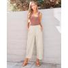 imageGRAPENT Wide Leg Pants Woman High Waisted Trendy Cropped Barrel Pull On Baggy Elastic Waist Loose Fit Pants with PocketsOatmeal