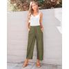 imageGRAPENT Wide Leg Pants Woman High Waisted Trendy Cropped Barrel Pull On Baggy Elastic Waist Loose Fit Pants with PocketsOlive