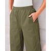 imageGRAPENT Wide Leg Pants Woman High Waisted Trendy Cropped Barrel Pull On Baggy Elastic Waist Loose Fit Pants with PocketsOlive