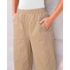 imageGRAPENT Wide Leg Pants Woman High Waisted Trendy Cropped Barrel Pull On Baggy Elastic Waist Loose Fit Pants with PocketsTan