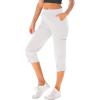 imageGRAPENT Capri Cargo Pants for Women High Waisted Pull On Elastic Waist Stretch Twill Fold Hem Capris Pants with PocketsIvory White