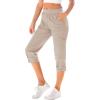 imageGRAPENT Capri Cargo Pants for Women High Waisted Pull On Elastic Waist Stretch Twill Fold Hem Capris Pants with PocketsLight Taupe