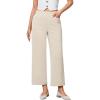 imageGRAPENT Cropped Pants for Women Trendy Business Casual High Waisted Pull On Wide Leg Stretchy Dress Pants with PocketsBeige