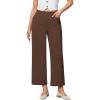 imageGRAPENT Cropped Pants for Women Trendy Business Casual High Waisted Pull On Wide Leg Stretchy Dress Pants with PocketsBrown