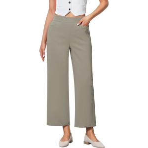 imageGRAPENT Cropped Pants for Women Trendy Business Casual High Waisted Pull On Wide Leg Stretchy Dress Pants with PocketsGrey Green