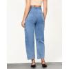 imageGRAPENT Barrel Jeans for Women Trendy High Waisted Cropped Cargo Pocket Baggy Stretch Denim Pants Wide Leg Tapered JeansBay Blue