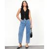 imageGRAPENT Barrel Jeans for Women Trendy High Waisted Cropped Cargo Pocket Baggy Stretch Denim Pants Wide Leg Tapered JeansBay Blue