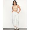 imageGRAPENT Barrel Jeans for Women Trendy High Waisted Cropped Cargo Pocket Baggy Stretch Denim Pants Wide Leg Tapered JeansCream White