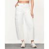 imageGRAPENT Barrel Jeans for Women Trendy High Waisted Cropped Cargo Pocket Baggy Stretch Denim Pants Wide Leg Tapered JeansCream White